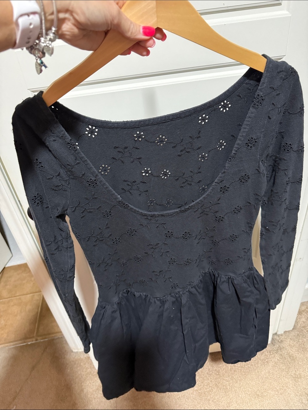 Free People Surley Mini Dress. Black M bubble skirt eyelet top - Picture 5 of 6